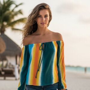 NWT BCBGENERATION multicolored off shoulder crop top size Small